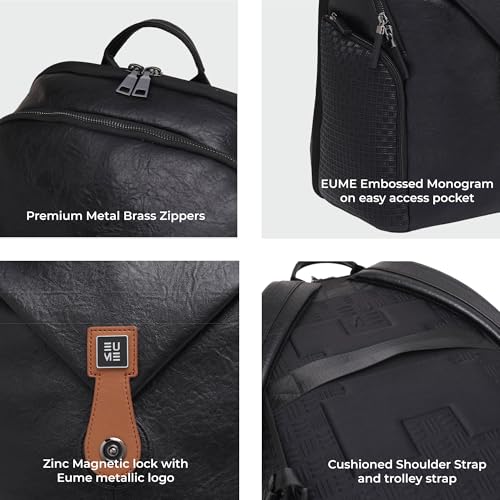 EUME Helix 28L Backpack Bag for Man, Charcoal Black| 2 Large Compartment Office Laptop Backpack | Fits Up to 15.6" Laptop | Vegan Leather | Travel Bag | Laptop Backpack for Men and Women - Image 4