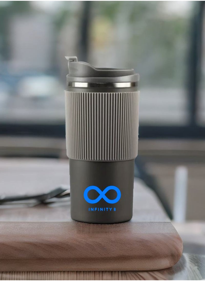 Infinity - Travel Coffee Mug, Stainless Steel Coffee Tumbler, Thermos, Double Wall Vacuum Insulated Tumbler, 450 ML, 15 OZ, Leak Proof, Hot and Cold, BPA Free (Grey) - Image 1