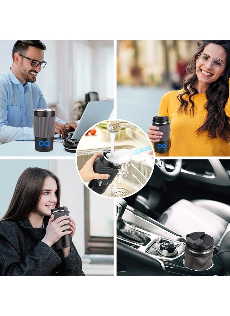 Infinity - Travel Coffee Mug, Stainless Steel Coffee Tumbler, Thermos, Double Wall Vacuum Insulated Tumbler, 450 ML, 15 OZ, Leak Proof, Hot and Cold, BPA Free (Grey) - Image 1