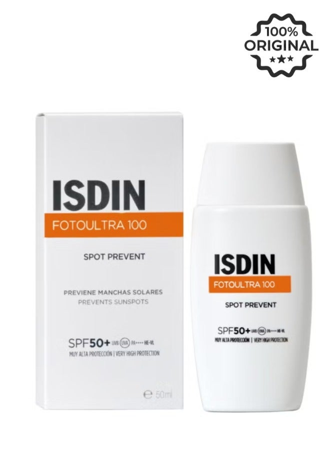 Isdin Fotoultra 100 Spot Prevent SPF 50+ 50ml - Sunscreen for Dark Spots & Hyperpigmentation, Broad-Spectrum Protection - Image 1