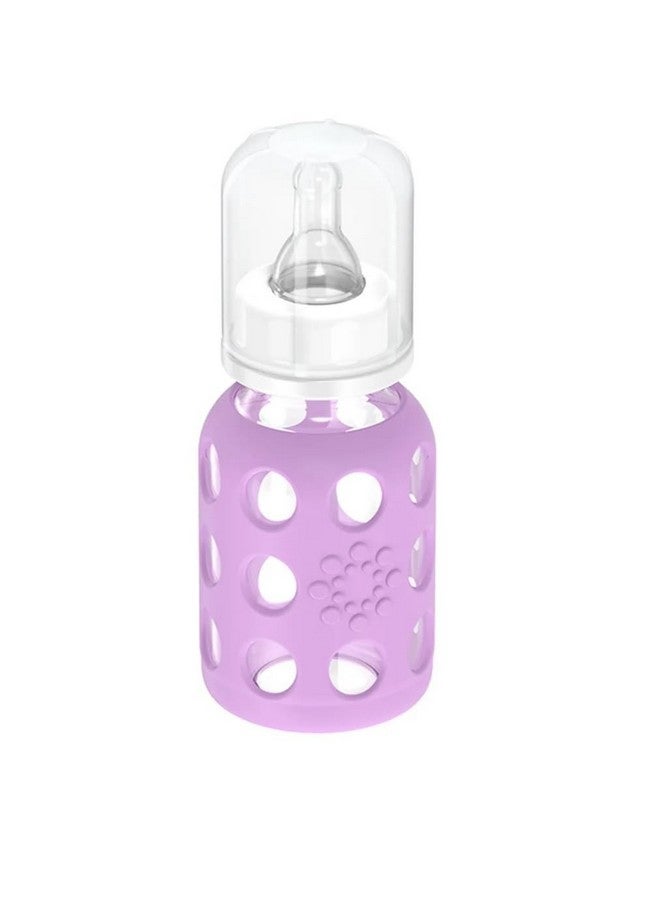 Lifefactory 4-Ounce BPA-Free Glass Baby Bottle with Protective Silicone Sleeve and Stage 1 Nipple, Lavender - Image 1