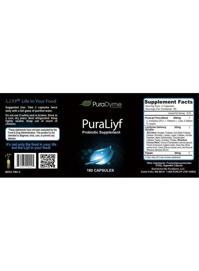 PuraDyme PuraLiyf Digestive Enzymes with Probiotics | Probiotic Supplement Enhanced with Proteolytic Enzymes for Digestion by Lou Corona | 180 Capsules - Image 2