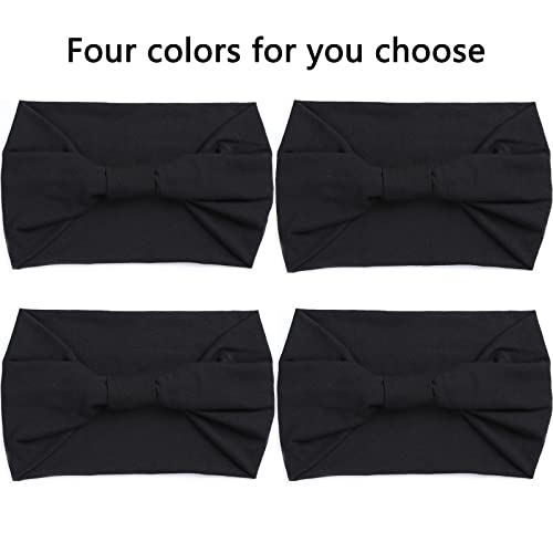 XTREND 4 Packs Wide Headbands Fashion Bandana Bohemian Style Elastic Knotted Non-Slip Headband Black Women Outdoor Sports Yoga Sweat Absorbent Solid Color Hair Accessories (Black Series) - Image 3