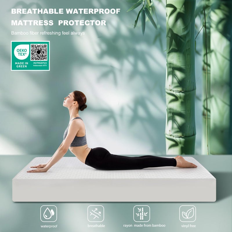 GRT Waterproof Mattress Protector King Size  Breathable 3D Air Fabric Cooling Rayon Made from Bamboo Mattress Cover  Smooth Soft Noiseless Mattress Pad Machine Washable  Fitted 8''- 26'' Deep Pocket - Image 2