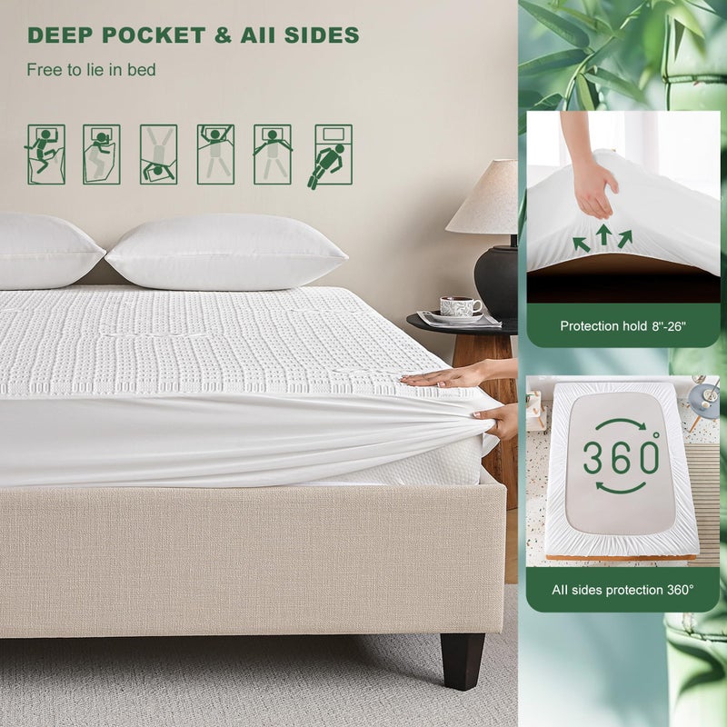 GRT Waterproof Mattress Protector King Size  Breathable 3D Air Fabric Cooling Rayon Made from Bamboo Mattress Cover  Smooth Soft Noiseless Mattress Pad Machine Washable  Fitted 8''- 26'' Deep Pocket - Image 5