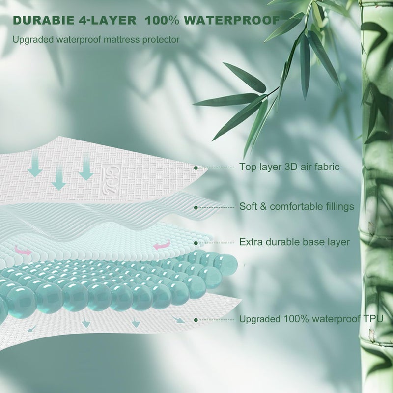 GRT Waterproof Mattress Protector King Size  Breathable 3D Air Fabric Cooling Rayon Made from Bamboo Mattress Cover  Smooth Soft Noiseless Mattress Pad Machine Washable  Fitted 8''- 26'' Deep Pocket - Image 3