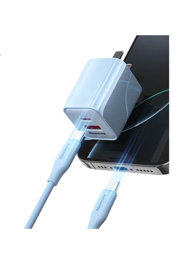 Newmine 30W Gan Pd Fast Charger Usb+Type-C Dual Port Charger + 60W Type-C Data Cable 1M Set For Apple 16/15 Huawei Xiaomi, Etc. Gray - Image 3