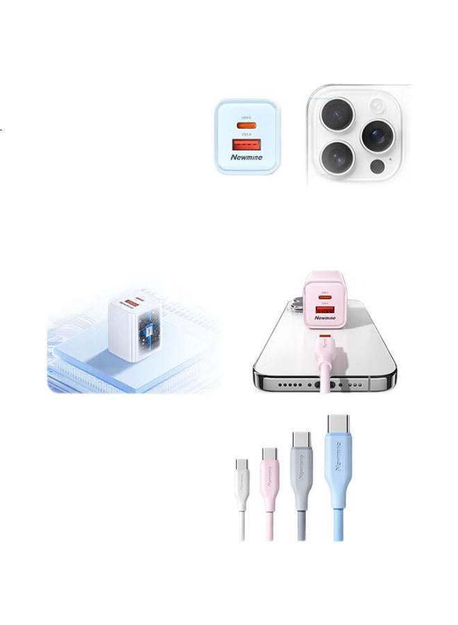 Newmine 30W Gan Pd Fast Charger Usb+Type-C Dual Port Charger + 60W Type-C Data Cable 1M Set For Apple 16/15 Huawei Xiaomi, Etc. Gray - Image 1