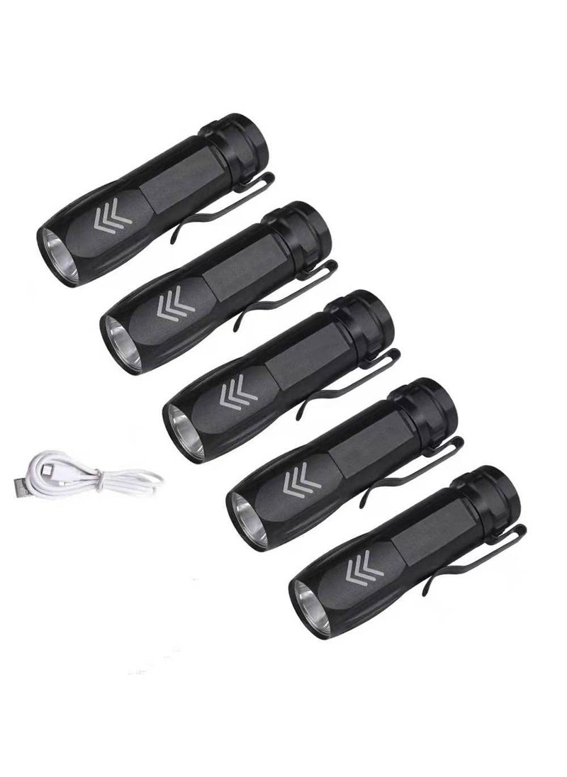 SYOSI - KH003 Mini Small Pocket LED Flashlight USB Rechargeable High Lumens Bright Powerful flashlights Pack of 5 - Image 1