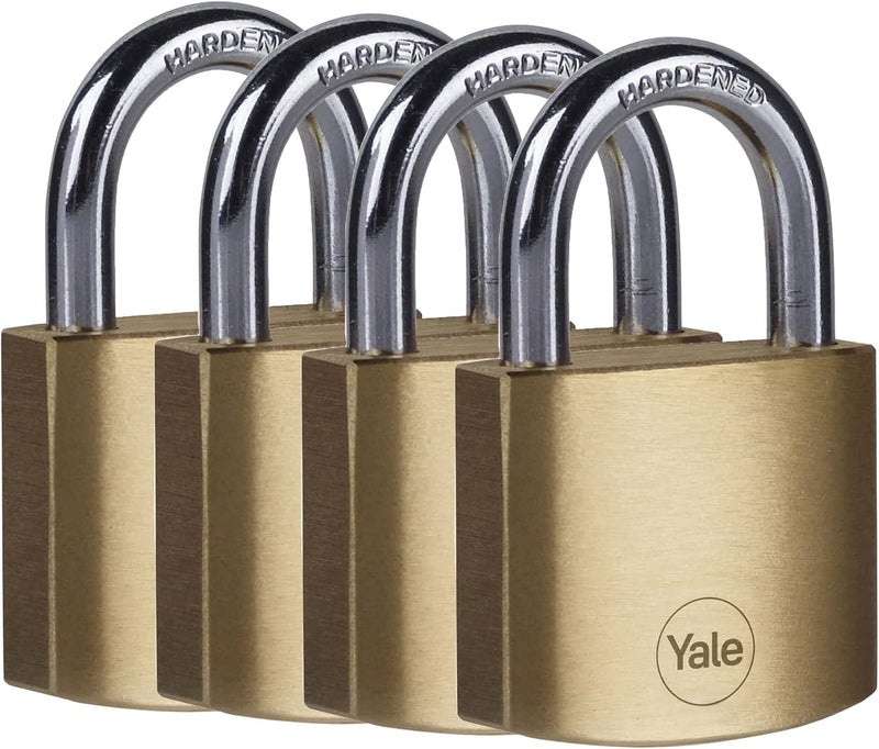 Yale - Y110B/40/122/4 Standard Security 40mm Brass Padlock, Pack of 4 - Open Hardened Steel Shackle - 4 keyed Alike Keys - Image 1