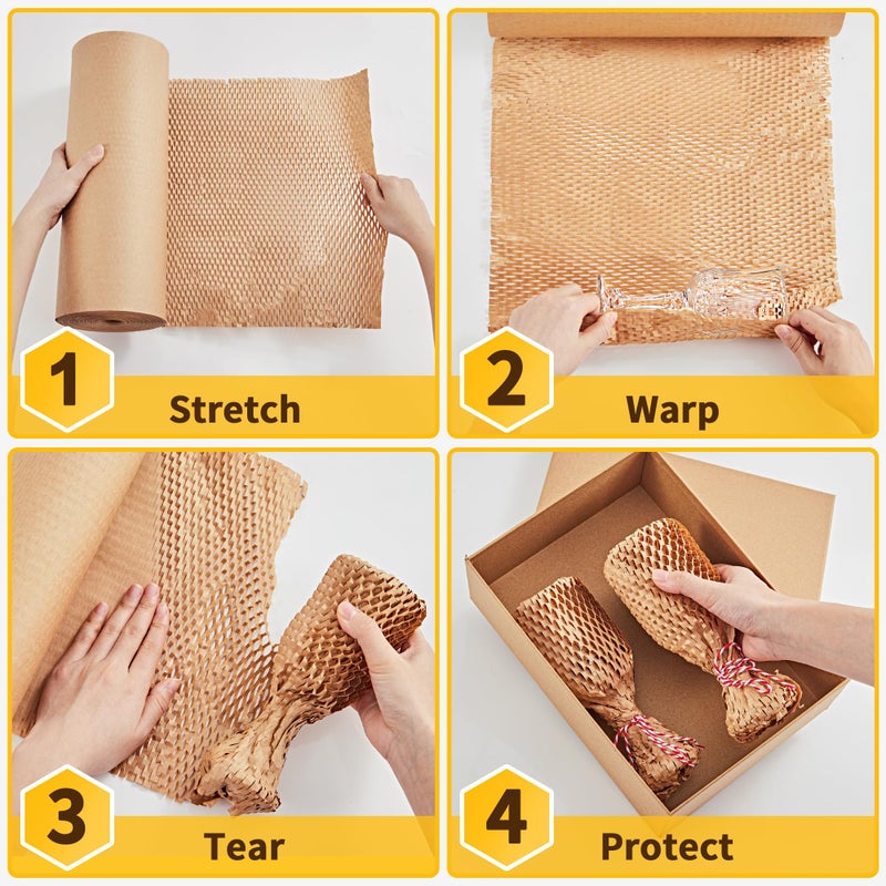JARLINK Honeycomb Packing Paper, 15 * 400' Packing Wrap for Packing/Shipping/Moving, Recyclable Honeycomb Cushioning Wrap Roll, Moving & Gifts Wrapping Paper With 30 Fragile Sticker Labels - Image 5