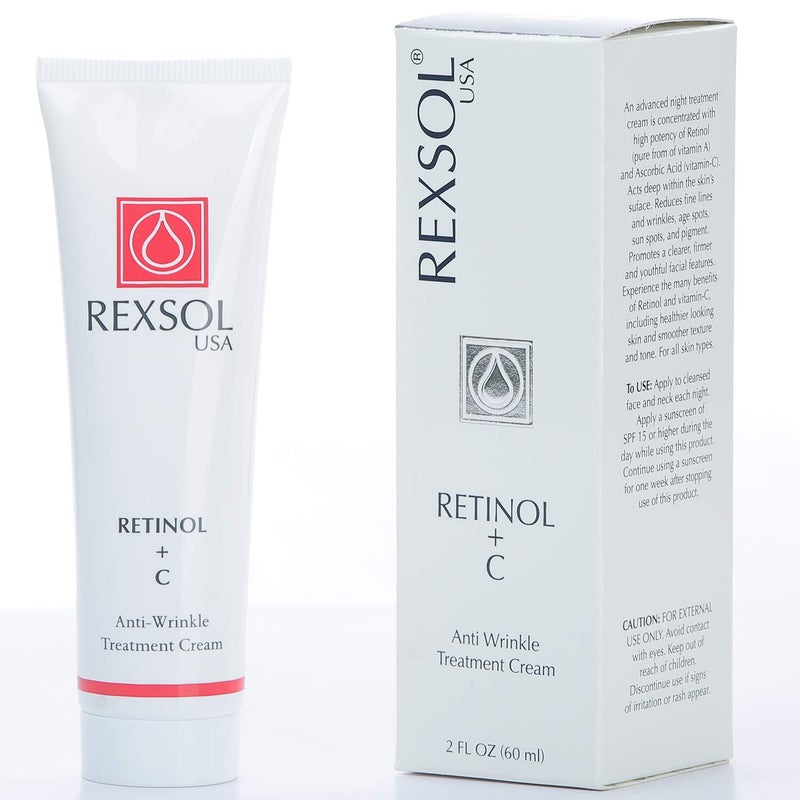 REXSOL Retinol  Vitamin C AntiAging Cream  Effective Night Face Care  Dark Spot Remover  AntiAging Neck Cream  Wrinkle Cream That Truly Works  Infused with Vitamin E A  2 OZ