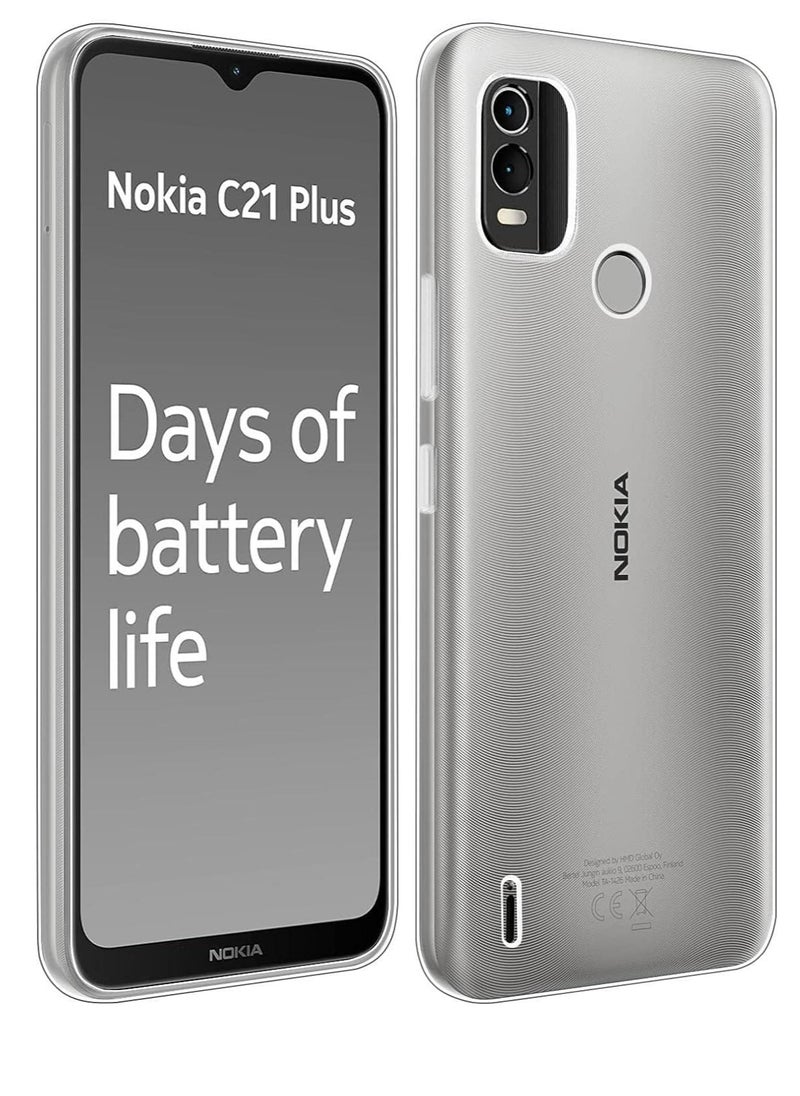 ماركة غير محددة - حافظة متوافقة مع حافظة Nokia C21 Plus، حافظة جل TPU ناعمة وشفافة، سيليكون مرن مضاد للخدش لحماية الكاميرا، غطاء شفاف من مادة TPU - شفاف - Image 1