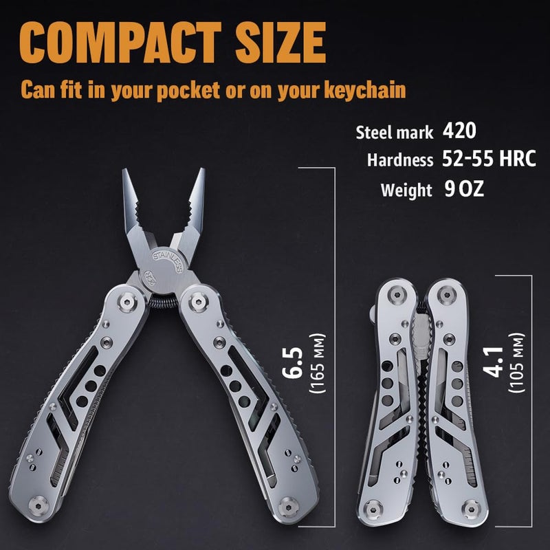 Grand Way 24-in-1 Multitool with Knife, Pliers & 11 Bits Sharp Stainless Steel - Multi Tool for Men - Ideal Gear with Tools for Camping Hiking, Survival, EDC - Best Gifts for Dad Husband Boyfriend 2238  - Image 5