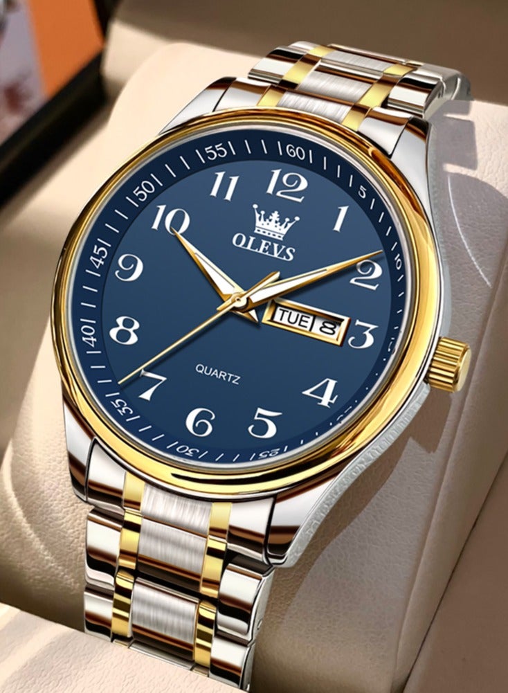 أوليفز ساعة OLEVS الكلاسيكية للأعمال كوارتز للرجال بمينا رقمية لعرض التاريخ والأسبوع وساعة مضيئة مقاومة للماء للرجال - Image 1