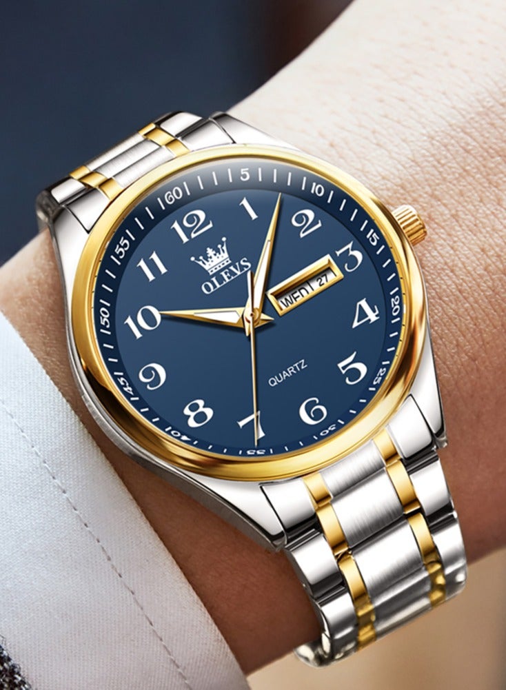 أوليفز ساعة OLEVS الكلاسيكية للأعمال كوارتز للرجال بمينا رقمية لعرض التاريخ والأسبوع وساعة مضيئة مقاومة للماء للرجال - Image 2
