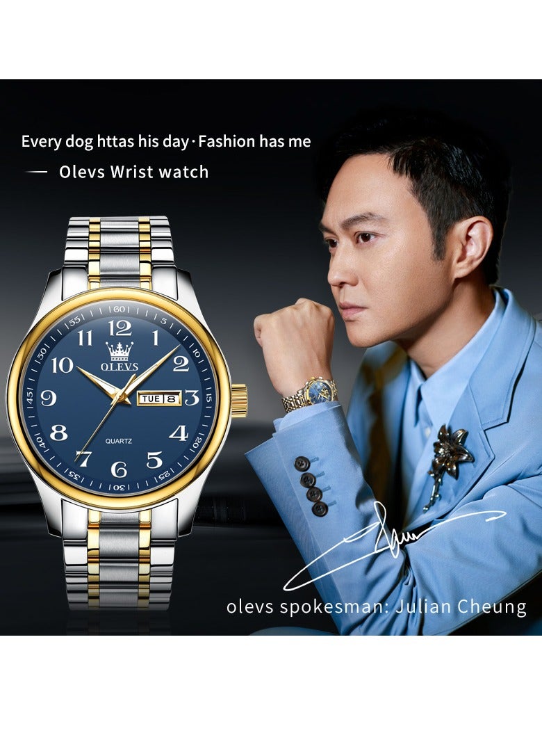 أوليفز ساعة OLEVS الكلاسيكية للأعمال كوارتز للرجال بمينا رقمية لعرض التاريخ والأسبوع وساعة مضيئة مقاومة للماء للرجال - Image 4