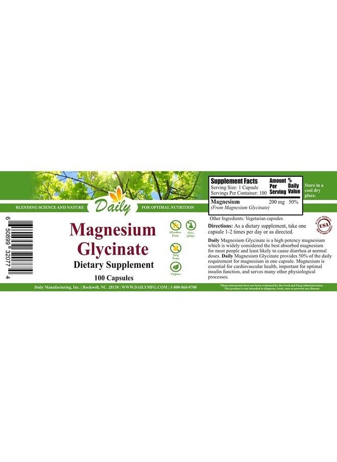 Daily Manufacturing Daily's Magnesium Glycinate (No Excipients, Gluten Free, Soy Free, Vegan, 100 Vegetarian Capsules)  - Image 2