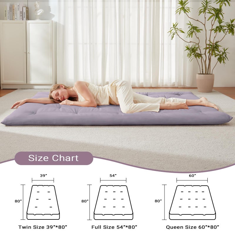 Mollydot Japanese Floor Mattress, Futon Mattress Full Size 54"x 80", 2.56" Thicken Tatami Mattress, Portable Foldable Floor Bed, Roll Up Futon Cushion, Suitable for Camping Guest Room Dormitory (Grey) - Image 5
