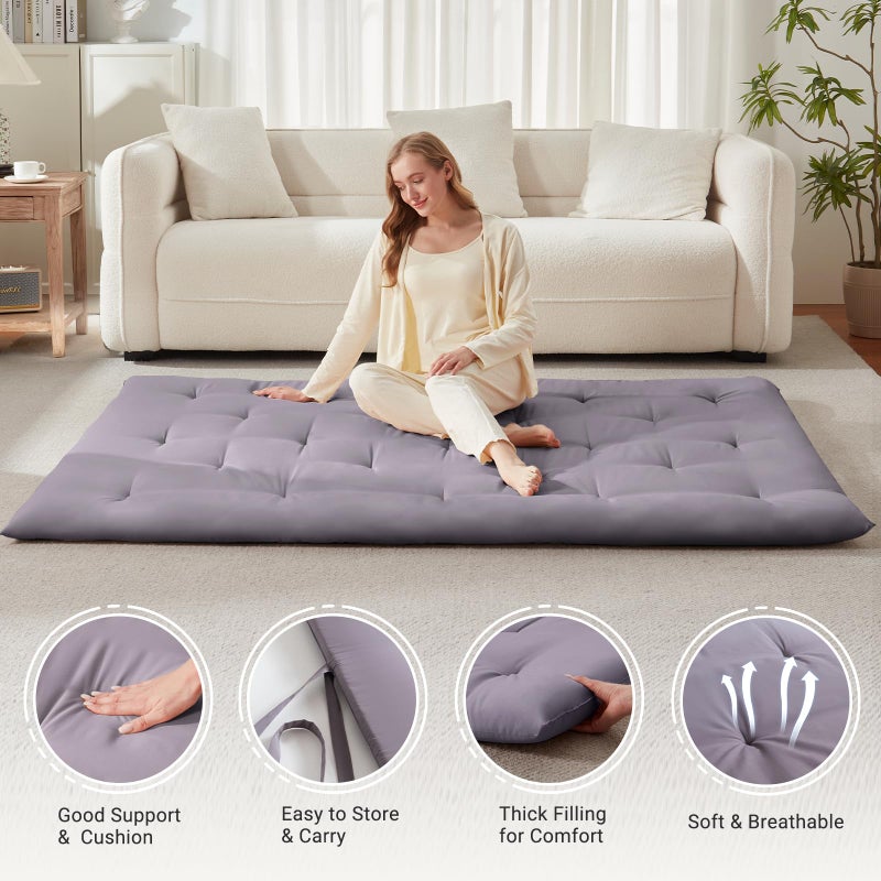 Mollydot Japanese Floor Mattress, Futon Mattress Full Size 54"x 80", 2.56" Thicken Tatami Mattress, Portable Foldable Floor Bed, Roll Up Futon Cushion, Suitable for Camping Guest Room Dormitory (Grey) - Image 2