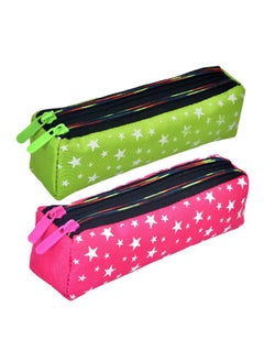 Kuber Industries Kuber Industries Pencil Pouch |Rexine Stationary Pouch |Pencil Utility Pouch | School Pencil Case for Kids | Pen-Pencil Box for Kids | 2 Zipper Pencil Organizer | Star Pencil Pouch | Pack of 2 | Multi  - Image 1