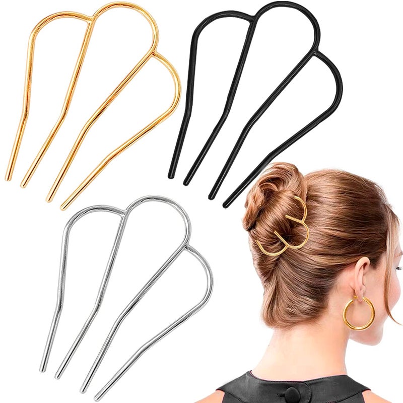 LAPOHI 3 PCS Hair Side Combs Hair Pins for Bun Large U Shaped Hair Sticks Forks Combs for Updo Vintage Hairstyle Hair AccessoriesBlackGoldSilver