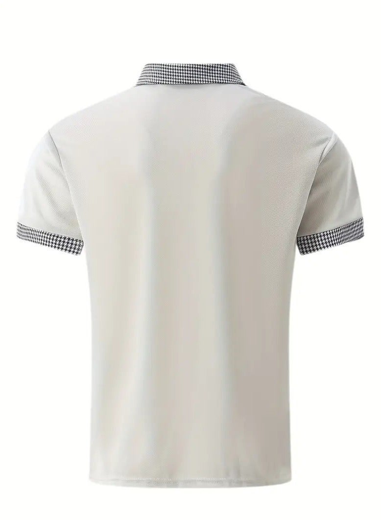 NIBEMINENT Houndstooth Casual Slightly Stretch Button Up Short Sleeve Shirt, Men's Shirt For Summer  - Image 3