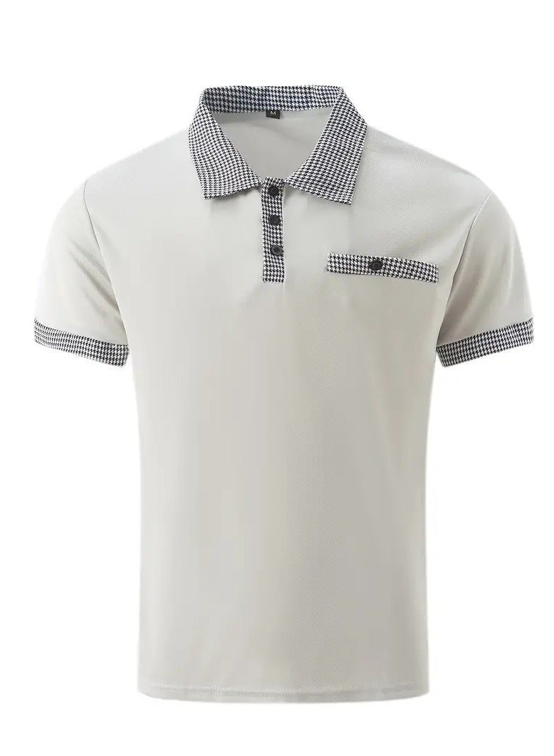 NIBEMINENT Houndstooth Casual Slightly Stretch Button Up Short Sleeve Shirt, Men's Shirt For Summer  - Image 2