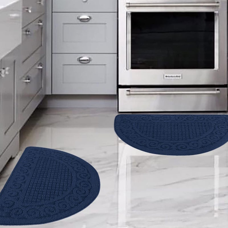 SASTYBALE Navy Kitchen Mats for Floor 2 Piece 18â€X30â€, Non Skid Washable Kitchen Rugs, Absorbent Standing Rug, Throw Rug,Half Circle Carpet for Sink,Laundry Room Area - Image 1