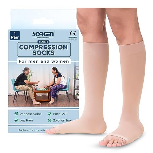 Sorgen Royale (Microfiber) Extra Soft Superior Fabric Medical Compression Stockings for Varicose Veins Class 2 Knee Length for men and women with free wearing glider (XXL) - Image 1