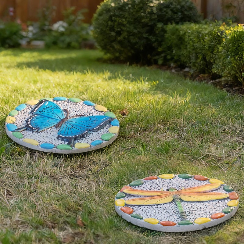 Cynkeyee Decorative Garden Stepping Stone Dragonfly - Round Outdoor Pathway Stone with Yellow and Green Design, White Pebble Background 10x10 Inches - Image 5