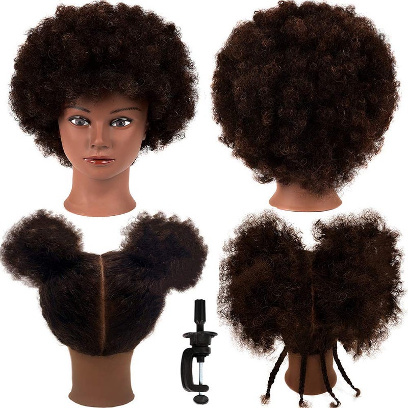 MORRIS 10â€ Human Hair Training Afro Mannequin Head â€“ Short Curly Hair for Beginners to Practice Braiding, Cutting, Styling â€“ Includes Clamp - Image 1