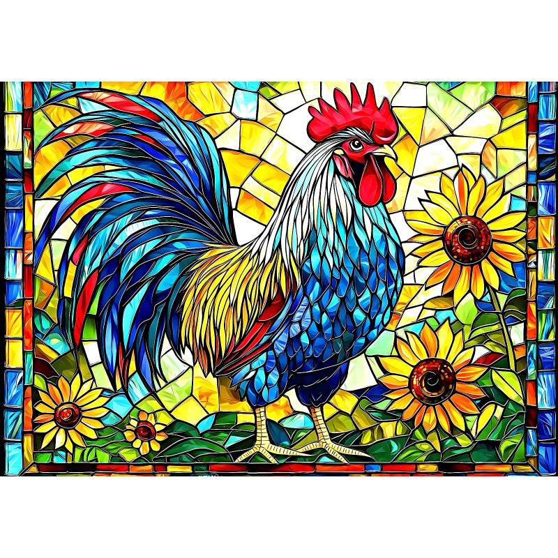 MINIWAN Stained Glass Rooster Puzzles for Adults 1000 Pieces Colorful Rooster Puzzle for Adults Mosaic Jigsaw Puzzles1000 Pieces with Letters on Back Hard Impossible Difficult Challenging Family Puzzle - Image 3