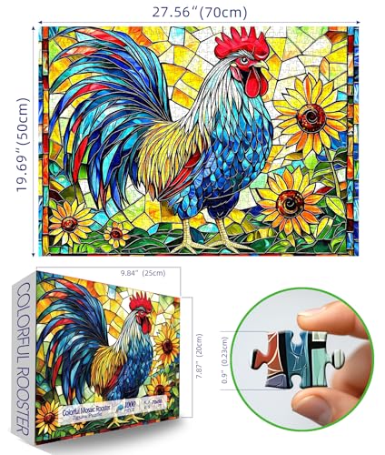 MINIWAN Stained Glass Rooster Puzzles for Adults 1000 Pieces Colorful Rooster Puzzle for Adults Mosaic Jigsaw Puzzles1000 Pieces with Letters on Back Hard Impossible Difficult Challenging Family Puzzle - Image 5