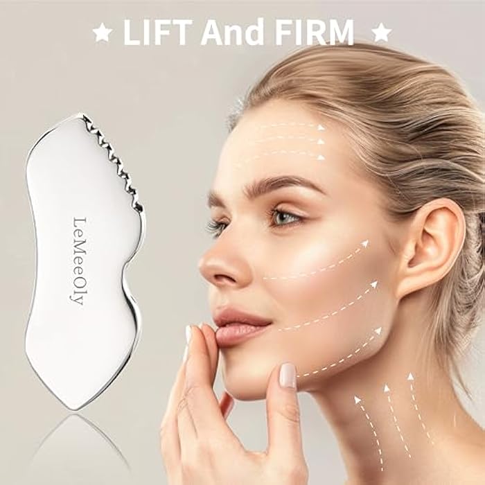 LeMeeOly Stainless Steel GuaSha & Eye Cream Applicator Facial Tools, Metal Guasha for Face Neck, Eye Massager Tool, Lymphatic Drainage Face Massage Tool, Skin Care Gift - Image 5