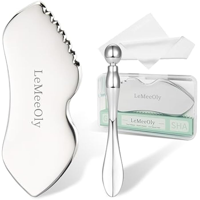 LeMeeOly Stainless Steel GuaSha & Eye Cream Applicator Facial Tools, Metal Guasha for Face Neck, Eye Massager Tool, Lymphatic Drainage Face Massage Tool, Skin Care Gift - Image 1
