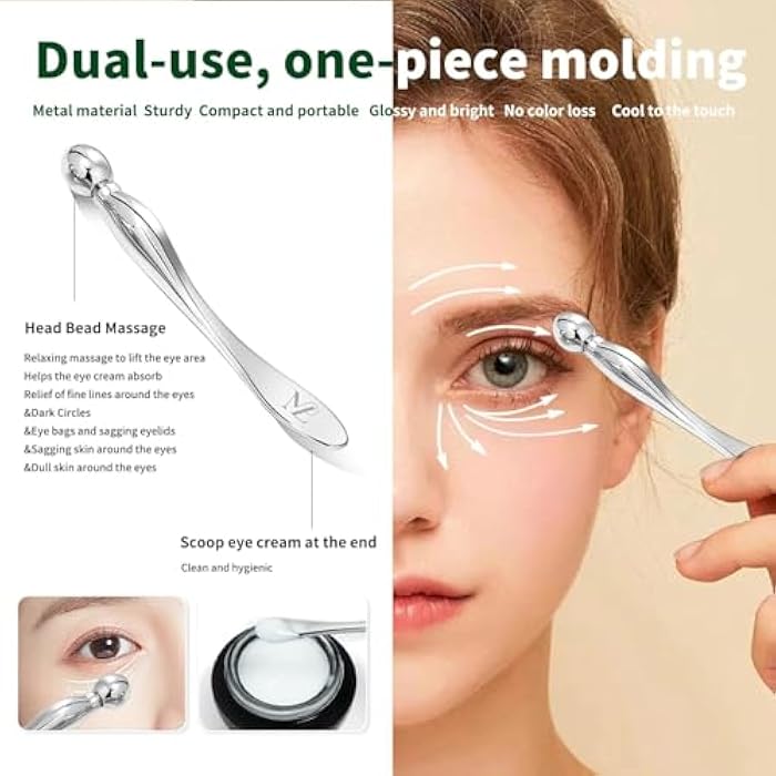 LeMeeOly Stainless Steel GuaSha & Eye Cream Applicator Facial Tools, Metal Guasha for Face Neck, Eye Massager Tool, Lymphatic Drainage Face Massage Tool, Skin Care Gift - Image 4