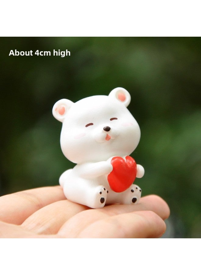 Cartoon Resin Size White Bear Doll Small Hand Decoration Cute Kawaii Girl Heart Desktop Decoration-Color:Big Bear With Love  - Image 1