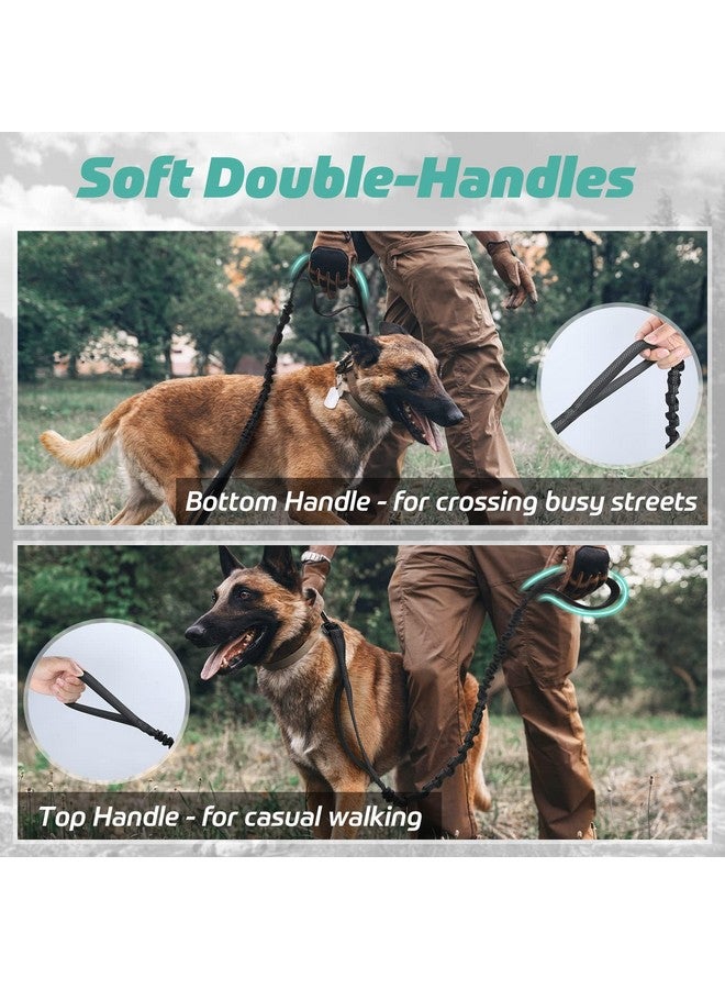 رابيتجو مقود تكتيكي للكلاب من rabbitgoo، مقود تدريب للكلاب مزود بممتص للصدمات، مقود عسكري أسود للكلاب مزود بمقبضين تحكم مبطنين للكلاب المتوسطة والكبيرة، بطول 5.2 قدم - Image 2