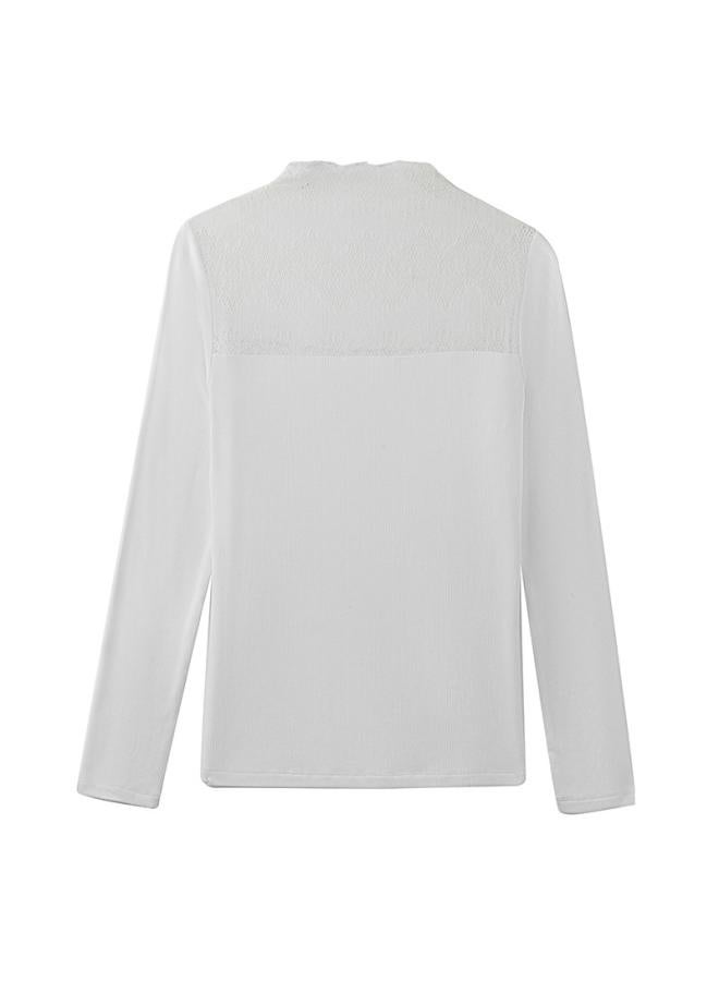 Canvaus Women's New Half-high Collar Stitching White Single-wear Long-sleeved Lace Base Shirt Women's Top Trendy T-shirt