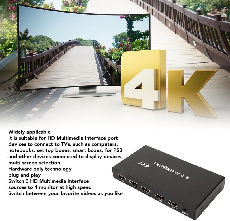 كلاراكو تبديل واجهة الوسائط المتعددة 4K HD لـ HDMI Set Top Box، تشغيل سلس على Iron 4x1 Selector، محول الوسائط المتعددة عالي الدقة لأجهزة تلفزيون 4K (قابس الولايات المتحدة) - Image 5