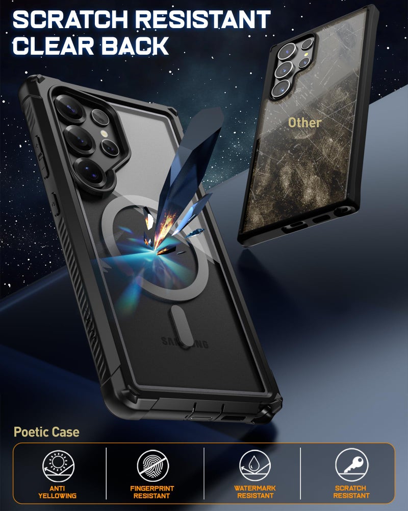 Poetic Guardian Case for Galaxy S25 Ultra 5G 6.9 inch (2025), [20FT Mil-Grade Drop Tested] Built-in Screen Protector [Work with Fingerprint ID] Full Body Shockproof Rugged Clear Case, Black/Clear - Image 2