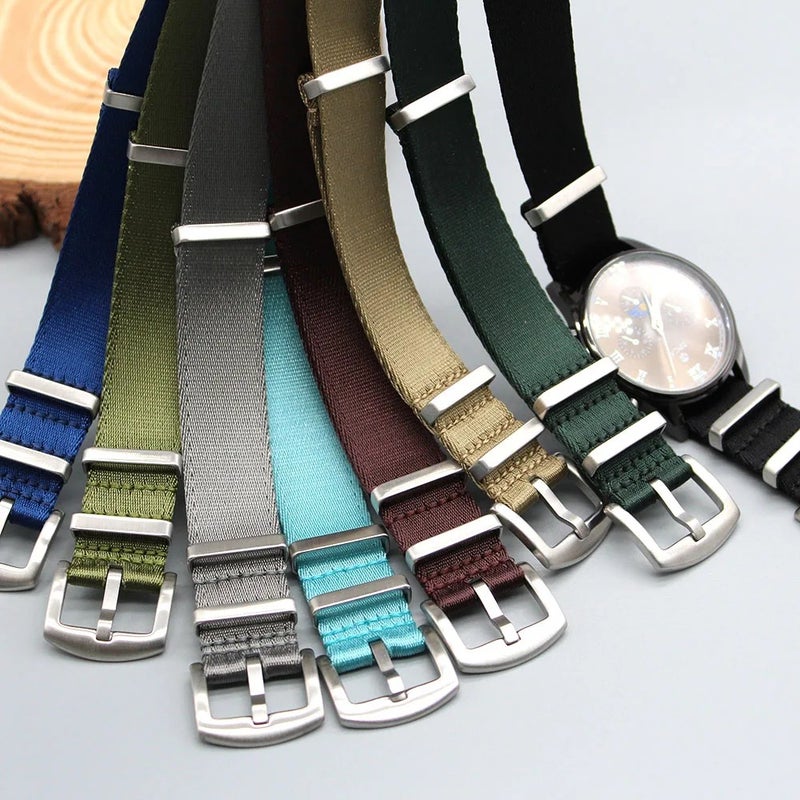 Bluejw Durable Replacement 100% Nylon Watch Strap – Smooth 1-Piece Seatbelt-Style Band with Striped Pattern for Vintage Watches, Fits 18mm 20mm 22mm - Image 5