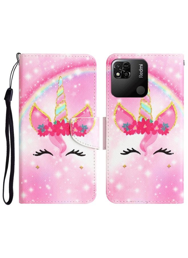 HuHa Case Cover For Xiaomi Redmi 9C / 10A Colored Drawing Leather Phone Case Unicorn 