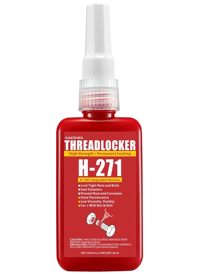 ESKONKE Red Thread Locker 271 High Strength Permanent Locking 1.69 Fl Oz / 50 Ml Nuts & Bolts Locker Threadlocker Lock Tight & Seal Fasteners Anaerobic Curing Metal Glue (271) - Image 1