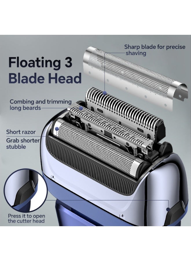 NIBEMINENT Electric Rotary Shaver, Waterproof, USB Rechargeable, 3 Blades, Includes Sideburn Trimmer and Beard Razor - Image 4