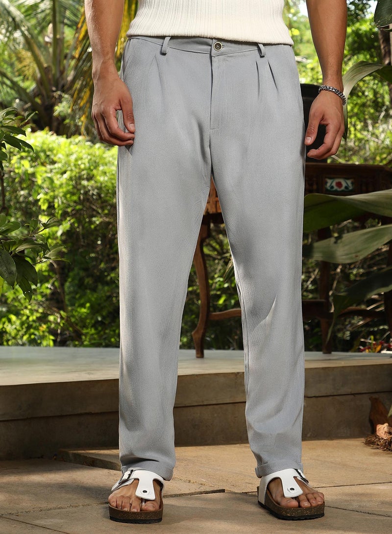 Campus Sutra Campus Sutra Men's Coin Grey Cuffed Pleated Tailored Trousers For Casual Wear | Mid-Rise | Regular Fit | Button Closure | Trousers Crafted With Comfort Fit For Everyday Wear - Image 2