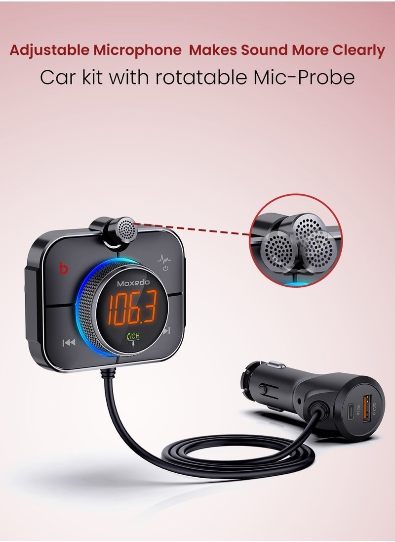 Moxedo Talk Focus FM Transmitter, PD3.0 & QC 3.0, 38W Dual Ports USB-A, and USB-C, RGB Colors, Support SD Card AUX Input - Image 1