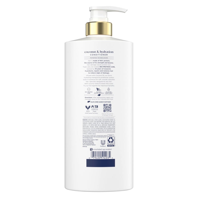 Dove Conditioner Coconut & Hydration for Dry Hair with Bio-Protein Care Technology and Coconut Oil 28 Fl Oz - Image 2