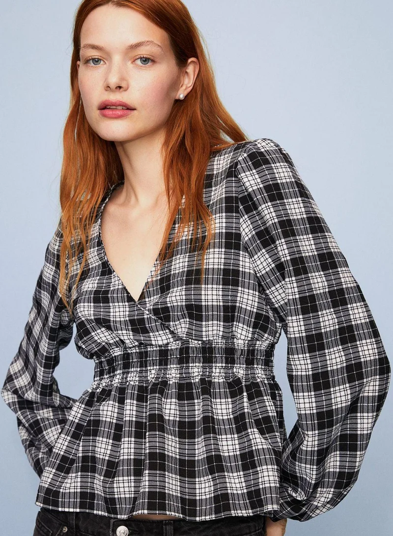 اتش اند ام Puff Sleeve Checked Top